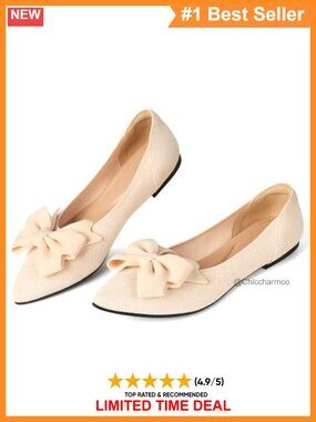 Pointed Toe Knit Flats with Bow Accent Comfortable Business Casual